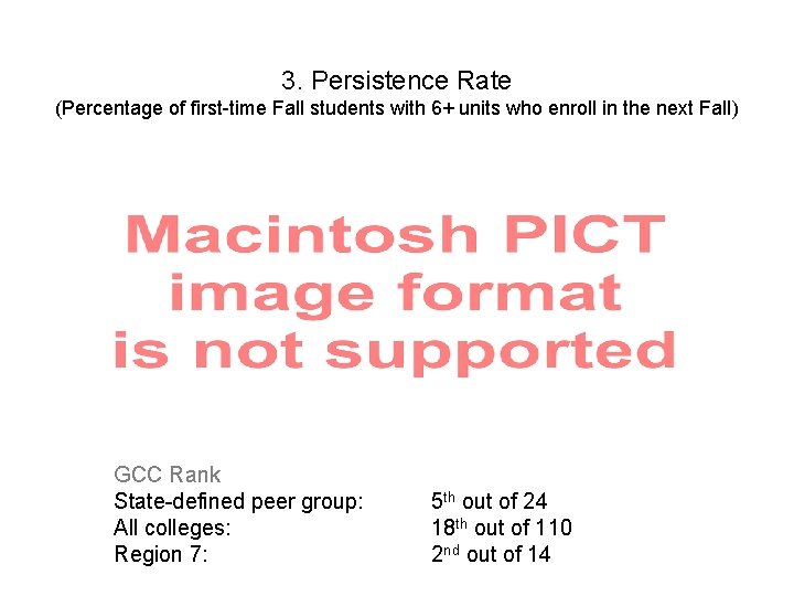 3. Persistence Rate (Percentage of first-time Fall students with 6+ units who enroll in