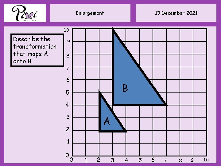 13 December 2021 Enlargement 10 Describe the transformation that maps A onto B. 9