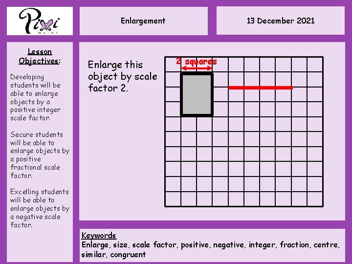 13 December 2021 Enlargement Lesson Objectives: Developing students will be able to enlarge objects