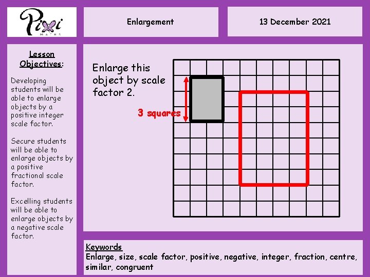 Enlargement Lesson Objectives: Developing students will be able to enlarge objects by a positive
