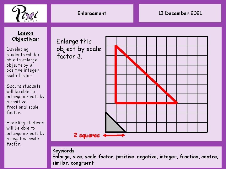 Enlargement Lesson Objectives: Developing students will be able to enlarge objects by a positive