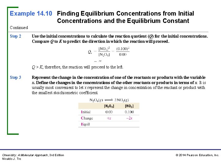 Example 14. 10 Finding Equilibrium Concentrations from Initial Concentrations and the Equilibrium Constant Continued