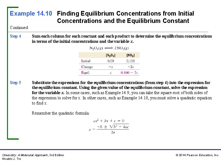 Example 14. 10 Finding Equilibrium Concentrations from Initial Concentrations and the Equilibrium Constant Continued