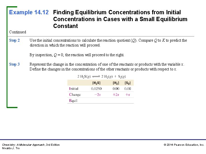 Example 14. 12 Finding Equilibrium Concentrations from Initial Concentrations in Cases with a Small