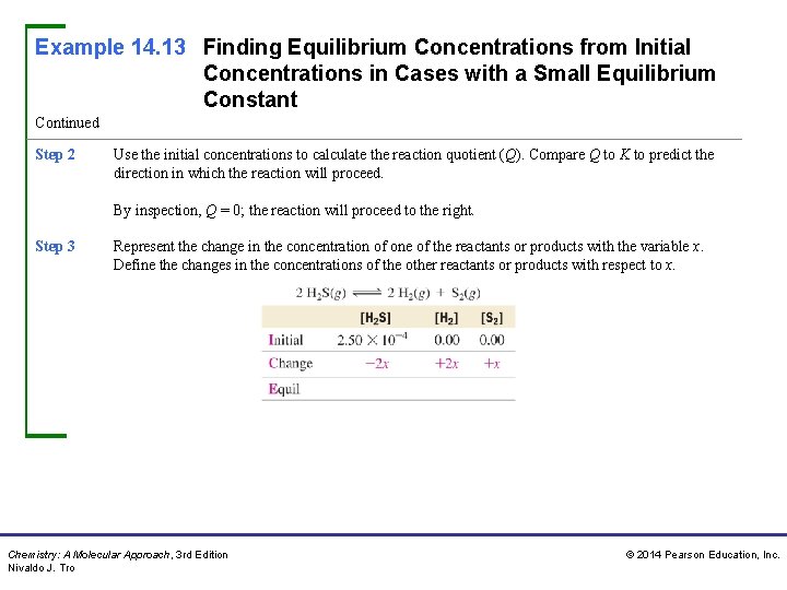 Example 14. 13 Finding Equilibrium Concentrations from Initial Concentrations in Cases with a Small