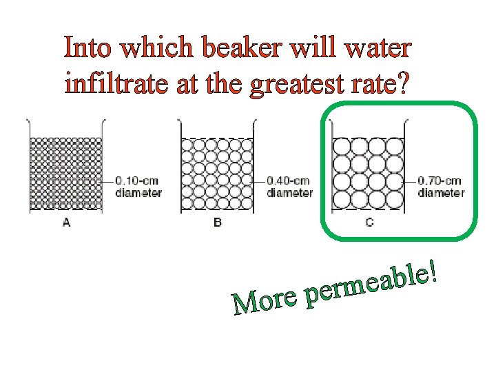 Into which beaker will water infiltrate at the greatest rate? More ! e l