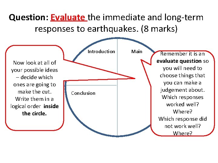 Question: Evaluate the immediate and long-term responses to earthquakes. (8 marks) Introduction Now look