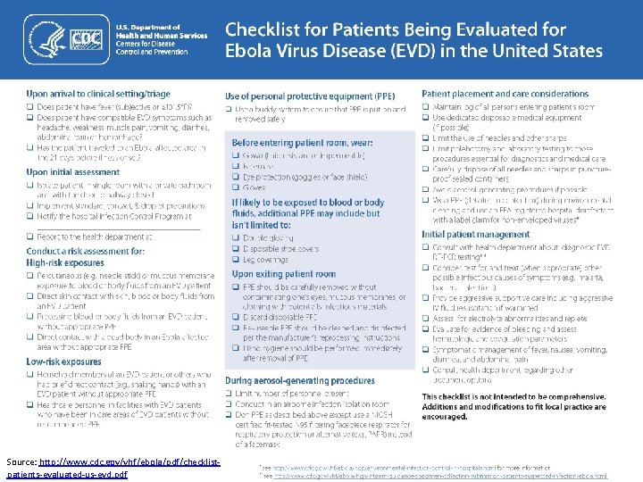 Source: http: //www. cdc. gov/vhf/ebola/pdf/checklistpatients-evaluated-us-evd. pdf 