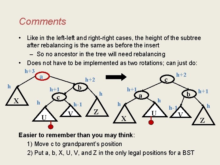 Comments h • Like in the left-left and right-right cases, the height of the