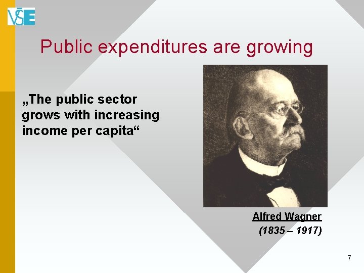 Public expenditures are growing „The public sector grows with increasing income per capita“ Alfred