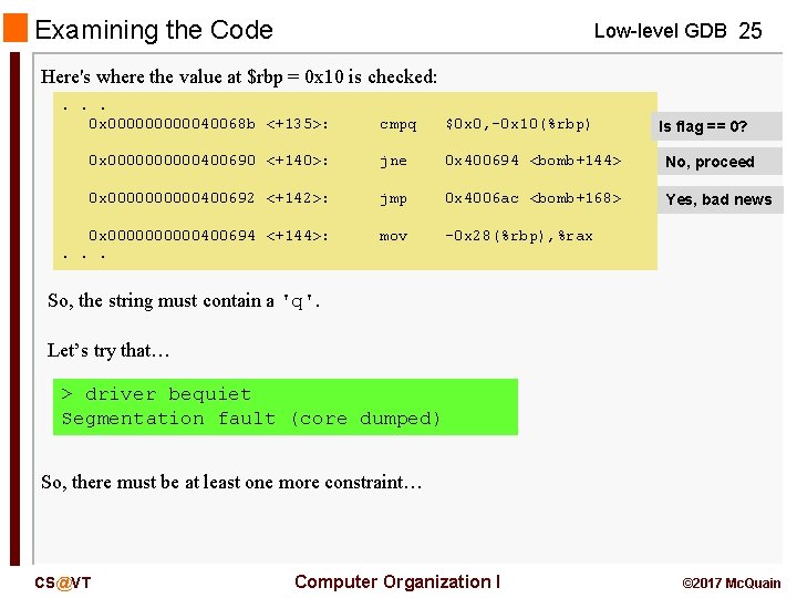 Examining the Code Low-level GDB 25 Here's where the value at $rbp = 0