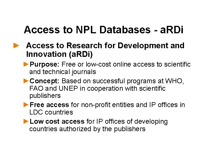 Access to NPL Databases - a. RDi ► Access to Research for Development and