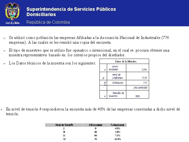 Superintendencia de Servicios Públicos Domiciliarios República de Colombia ➢ ➢ ➢ Se utilizó como