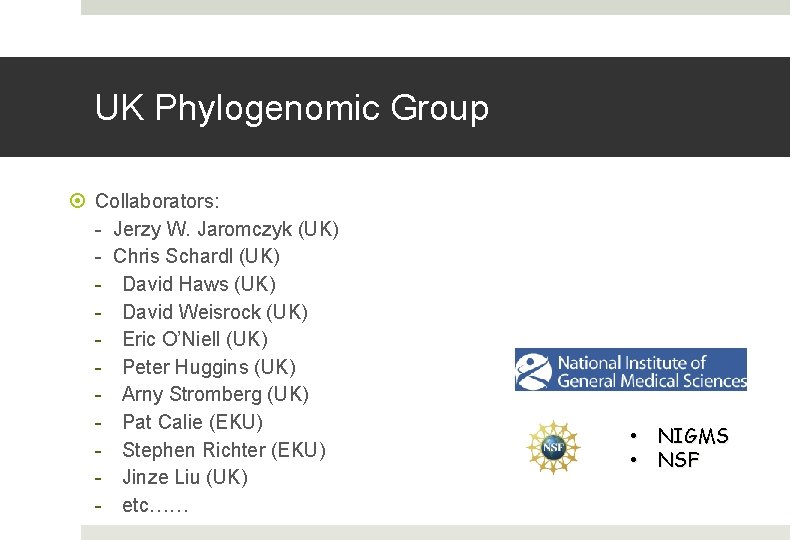 UK Phylogenomic Group Collaborators: - Jerzy W. Jaromczyk (UK) - Chris Schardl (UK) -