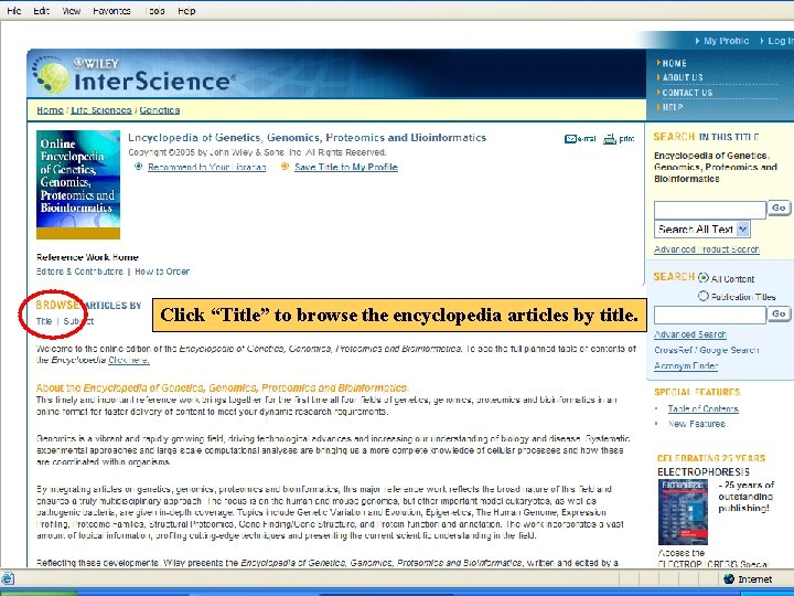 Click “Title” to browse the encyclopedia articles by title. 