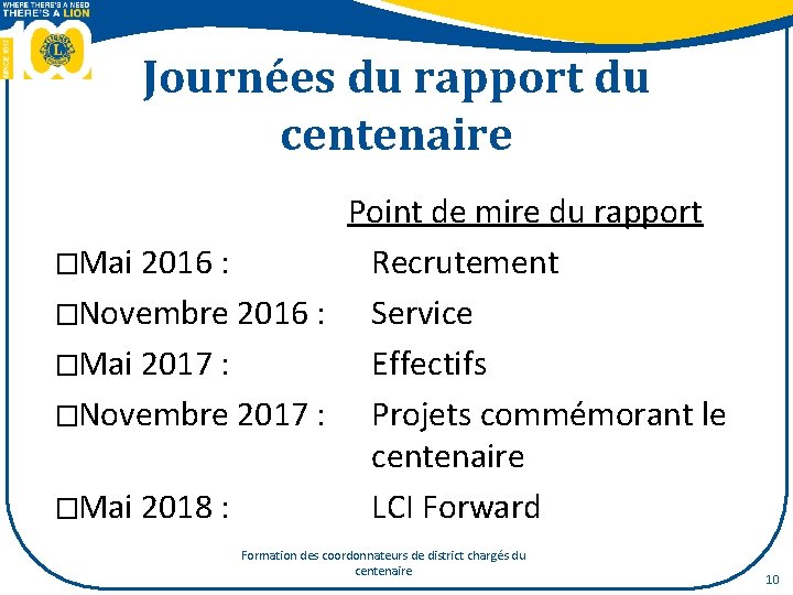 Journées du rapport du centenaire Point de mire du rapport �Mai 2016 : Recrutement