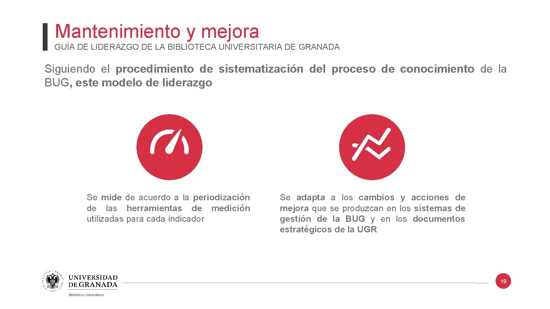 Mantenimiento y mejora GUÍA DE LIDERAZGO DE LA BIBLIOTECA UNIVERSITARIA DE GRANADA Siguiendo el