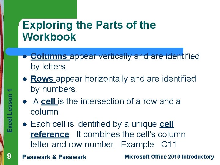 Exploring the Parts of the Workbook l Excel Lesson 1 l 9 l l