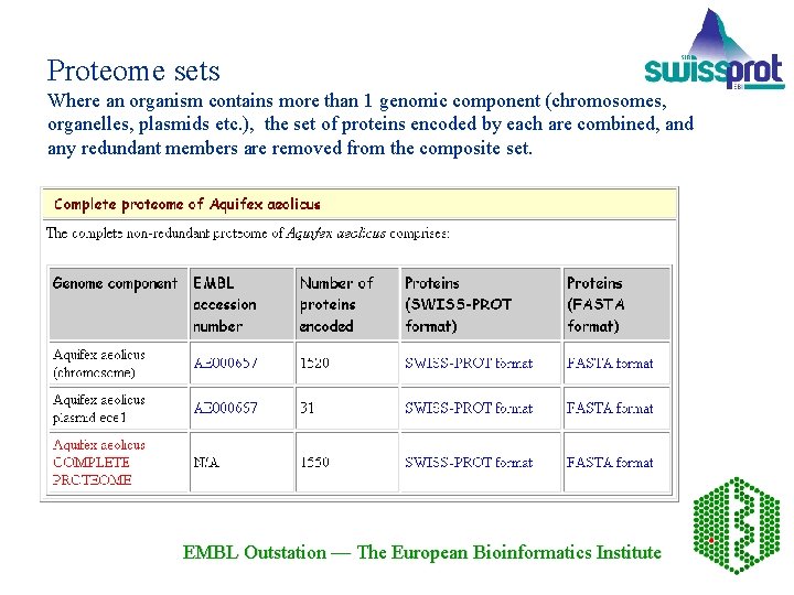 Proteome sets Where an organism contains more than 1 genomic component (chromosomes, organelles, plasmids