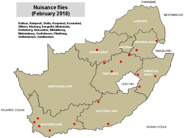 Nuisance flies (February 2018) jkccff Balfour, Nelspruit, Stella, Hoopstad, Kroonstad, Villiers, Winburg, Bergville, Mtuba,