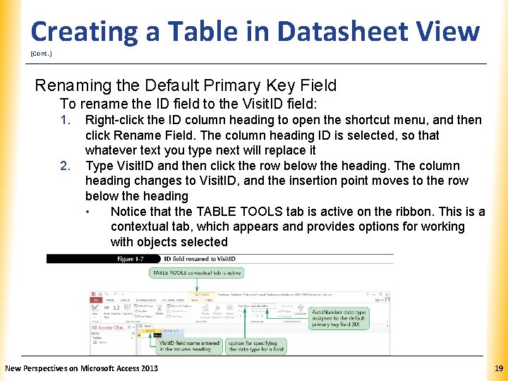 XP Creating a Table in Datasheet View (Cont. ) Renaming the Default Primary Key