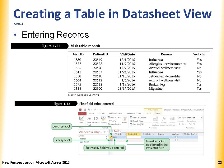 XP Creating a Table in Datasheet View (Cont. ) • Entering Records New Perspectives