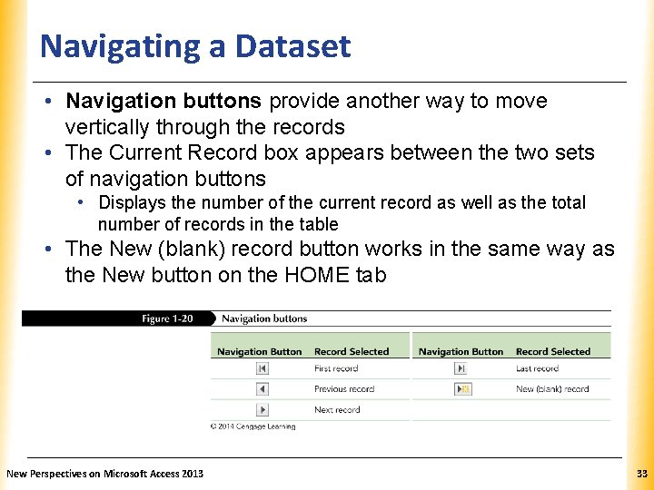 Navigating a Dataset XP • Navigation buttons provide another way to move vertically through