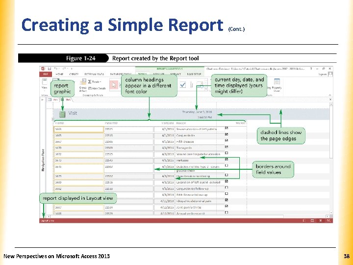 Creating a Simple Report New Perspectives on Microsoft Access 2013 (Cont. ) XP 38
