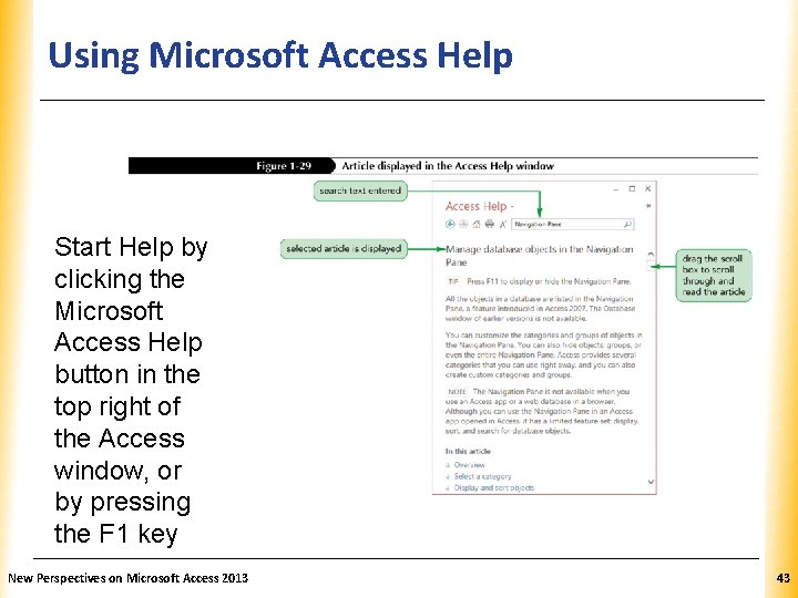 Using Microsoft Access Help XP Start Help by clicking the Microsoft Access Help button