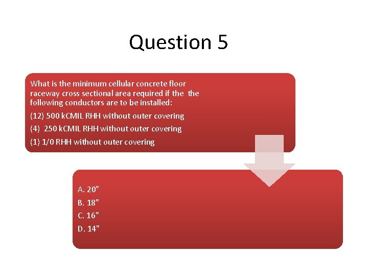 Question 5 What is the minimum cellular concrete floor raceway cross sectional area required