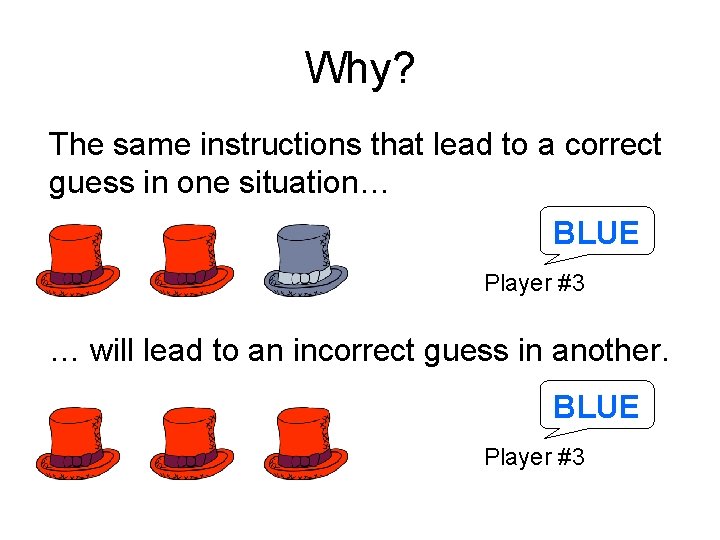 Why? The same instructions that lead to a correct guess in one situation… BLUE