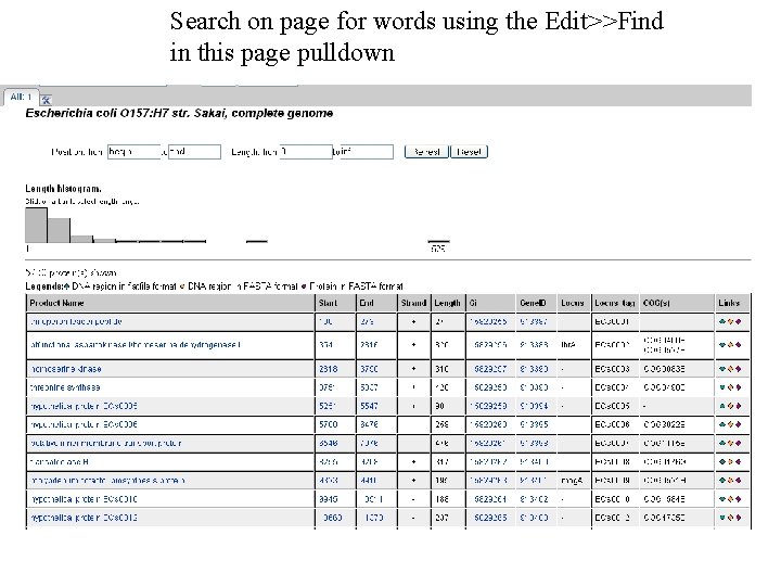 Search on page for words using the Edit>>Find in this page pulldown 