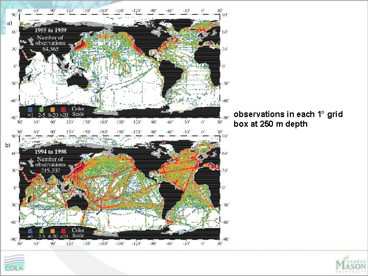 observations in each 1° grid box at 250 m depth 