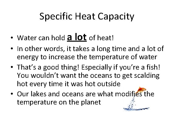 Specific Heat Capacity • Water can hold a lot of heat! • In other