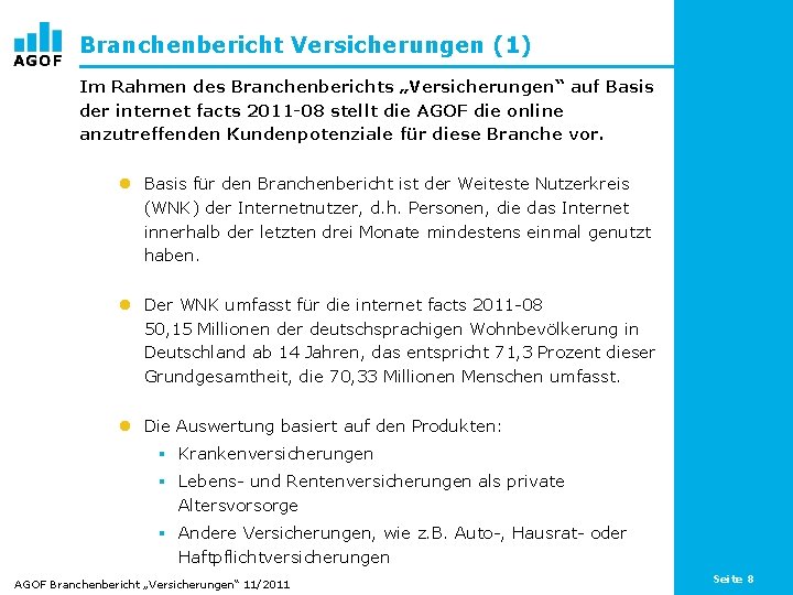 Branchenbericht Versicherungen (1) Im Rahmen des Branchenberichts „Versicherungen“ auf Basis der internet facts 2011