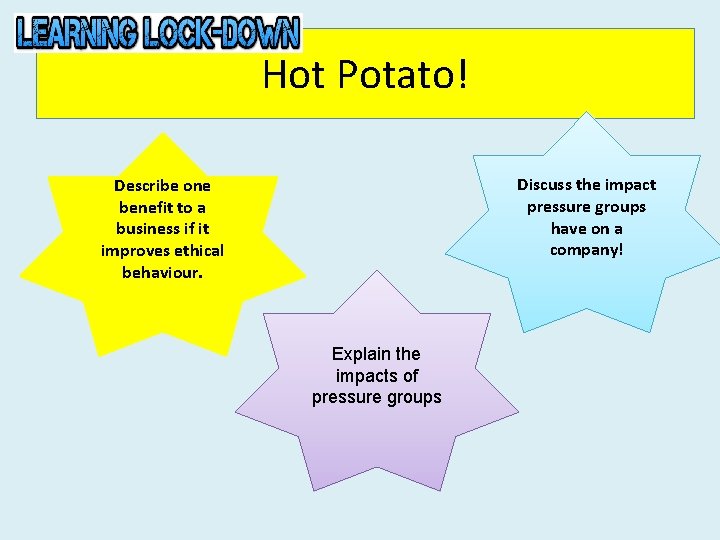 Hot Potato! Discuss the impact pressure groups have on a company! Describe one benefit