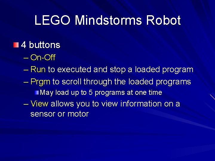 LEGO Mindstorms Robot 4 buttons – On-Off – Run to executed and stop a