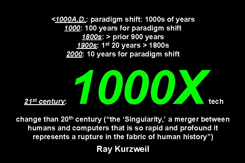 <1000 A. D. : paradigm shift: 1000 s of years 1000: 100 years for