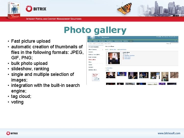 Photo gallery • Fast picture upload • automatic creation of thumbnails of files in