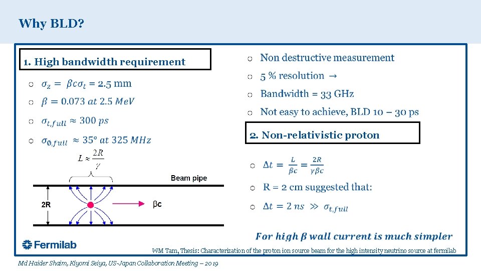Why BLD? 1. High bandwidth requirement 2. Non-relativistic proton WM Tam, Thesis: Characterization of