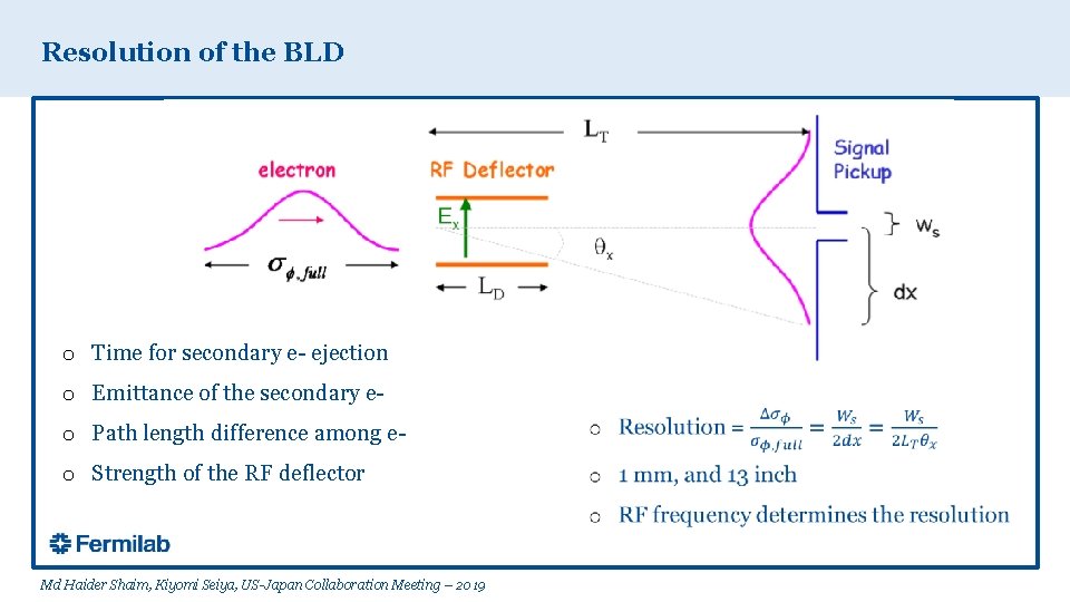 Resolution of the BLD o Time for secondary e- ejection o Emittance of the