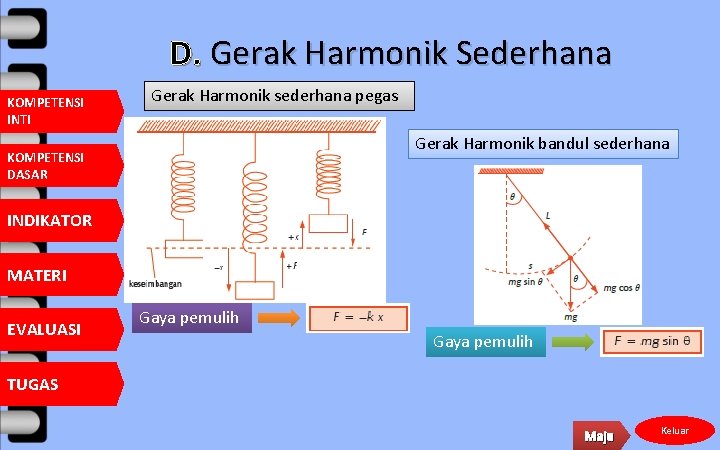 D. Gerak Harmonik Sederhana KOMPETENSI INTI Gerak Harmonik sederhana pegas Gerak Harmonik bandul sederhana