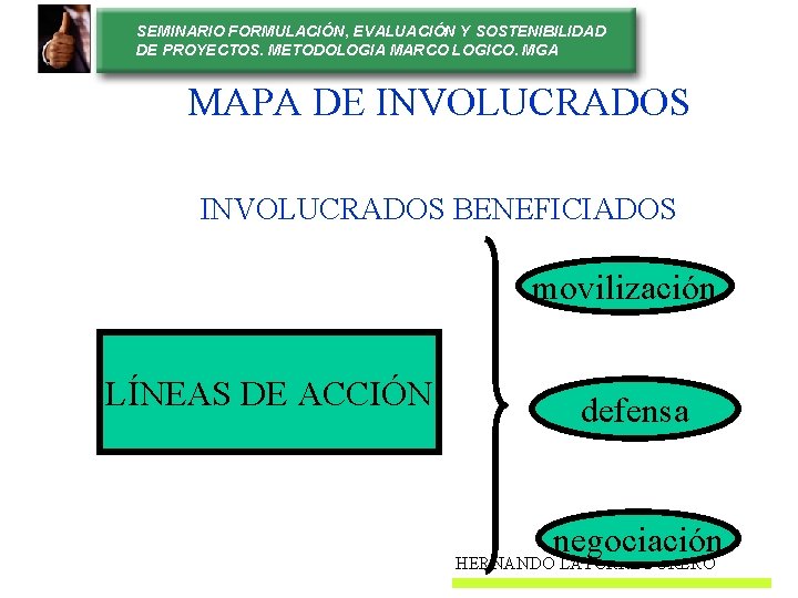 SEMINARIO FORMULACIÓN, EVALUACIÓN Y SOSTENIBILIDAD DE PROYECTOS. METODOLOGIA MARCO LOGICO. MGA MAPA DE INVOLUCRADOS