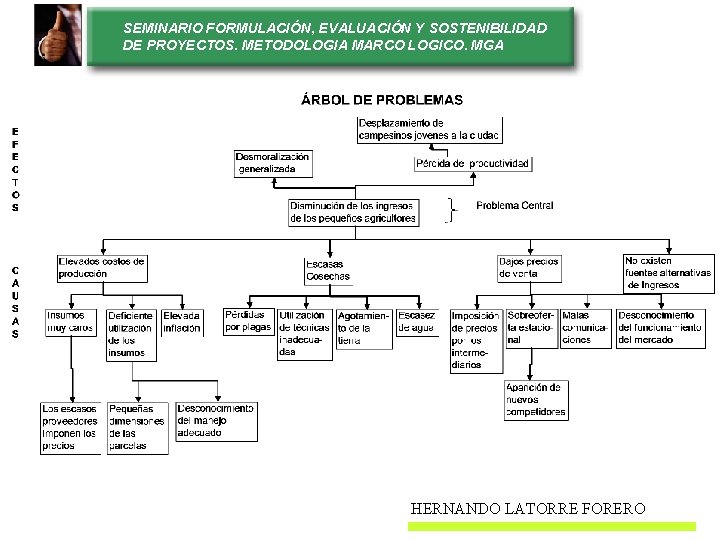 SEMINARIO FORMULACIÓN, EVALUACIÓN Y SOSTENIBILIDAD DE PROYECTOS. METODOLOGIA MARCO LOGICO. MGA HERNANDO LATORRE FORERO