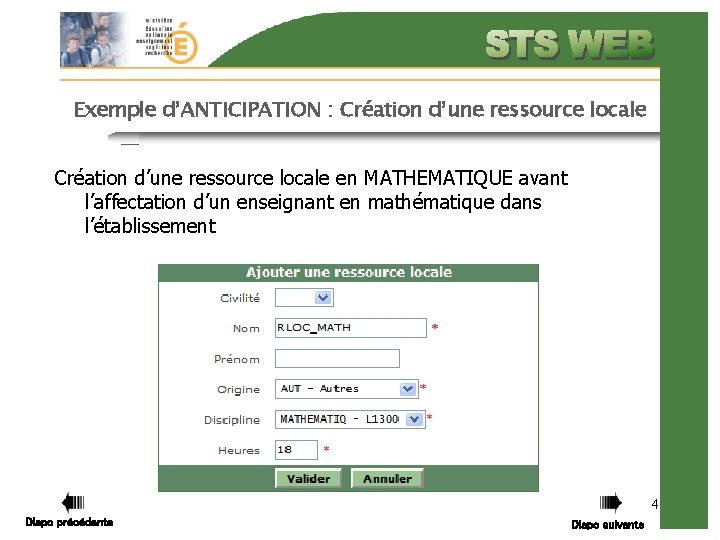 Exemple d’ANTICIPATION : Création d’une ressource locale en MATHEMATIQUE avant l’affectation d’un enseignant en