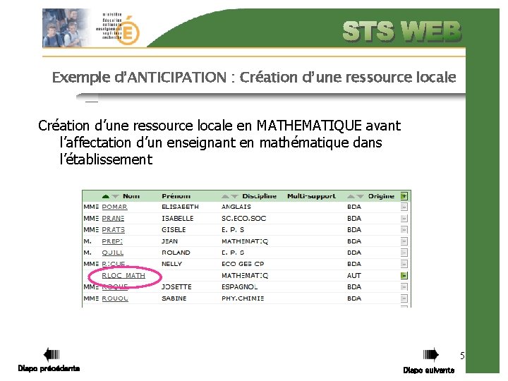 Exemple d’ANTICIPATION : Création d’une ressource locale en MATHEMATIQUE avant l’affectation d’un enseignant en