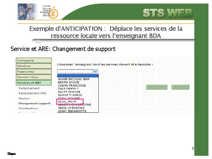 Exemple d’ANTICIPATION : Déplace les services de la ressource locale vers l’enseignant BDA Service