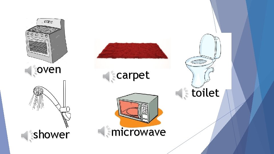 oven carpet toilet shower microwave 