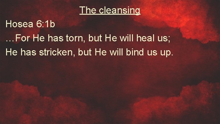 The cleansing Hosea 6: 1 b …For He has torn, but He will heal