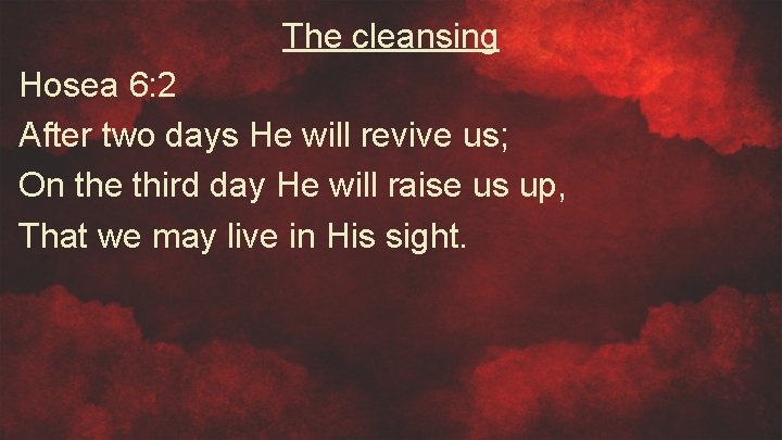 The cleansing Hosea 6: 2 After two days He will revive us; On the